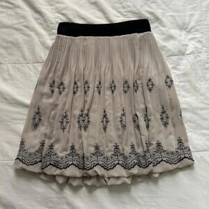 Axes Femme cream & black embroidery bubble hem midi skirt with elastic waistband